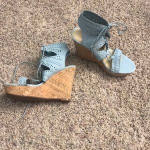 Marc Fisher Perforated Suede Lace-up Wedges Hosana